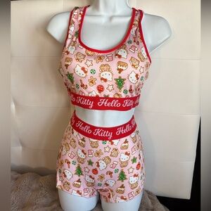 HELLO KITTY Holiday Bra & Boyshort 2pc Set in Red/Pink Sz Large